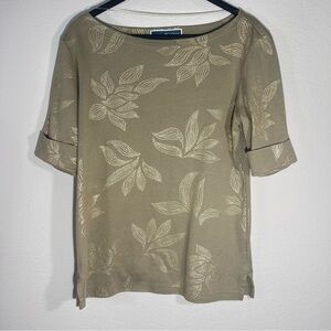 Karen Scott Gold and Green Boat Neck Cuffed Sleeve Blouse